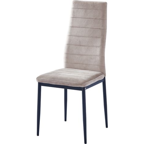Lot 6 Chaises Salle à Manger Tolia Velours Taupe Pieds Métal Noir (1/4)