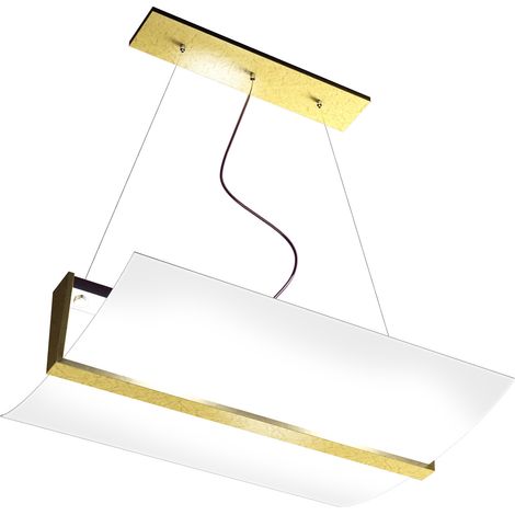Sospensione Contemporanea Wood Metallo Foglia Oro Vetro Bianco 2 Luci E27