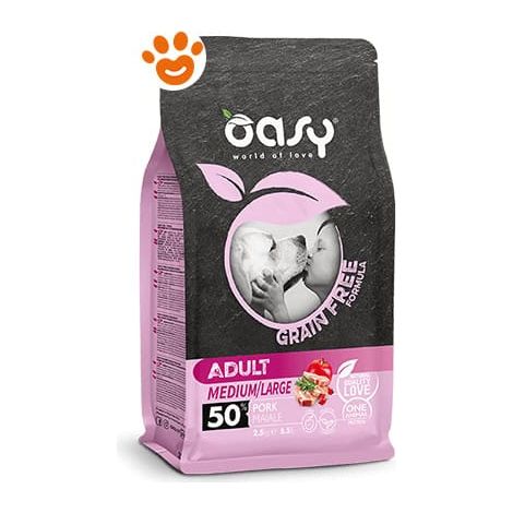 Cane Grain Free Adult Medium/Large Maiale Da 2,5-12 kg OASY - size 12 Kg