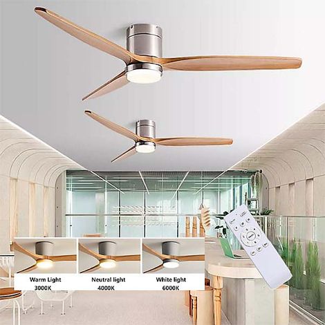 Ventilateur de Plafond Encastré avec Lumière LED Dimmable, 3 Pales , 6 Vitesses, Télécommande, 106cm,2 pièces (1/5)