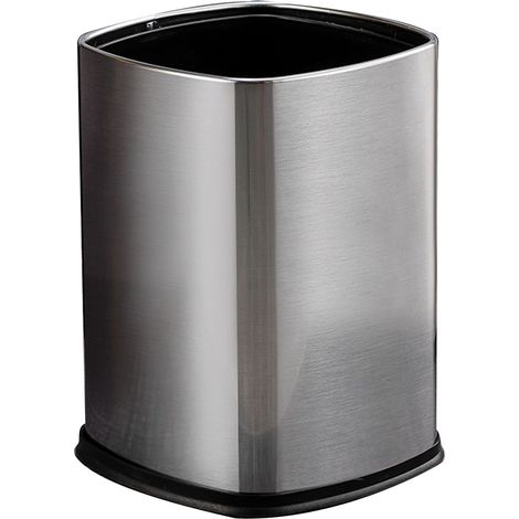 Poubelle rectangulaire 12 L sans couvercle, en acier inoxydable, pour salon, cuisine ou bureau. (1/5)