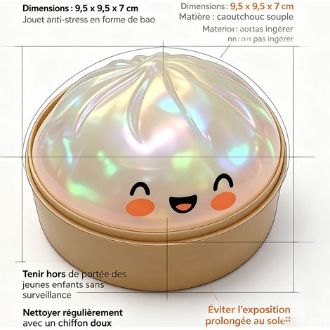 Balle anti-stress souple en forme de petit pain, 9,5 cm de diamètre, jouet anti-stress, aide à soulager l'anxiété, objet de décoration de bureau - blanc perle.