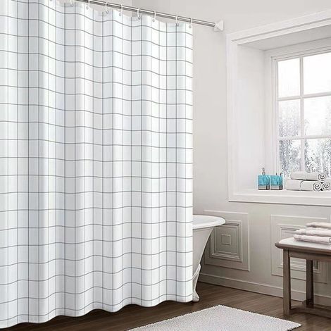 Rideau de Douche Étanche Blanc - Doublure Intérieure Amovible - Idéal pour Salle de Bain Familiale ou Hôtel