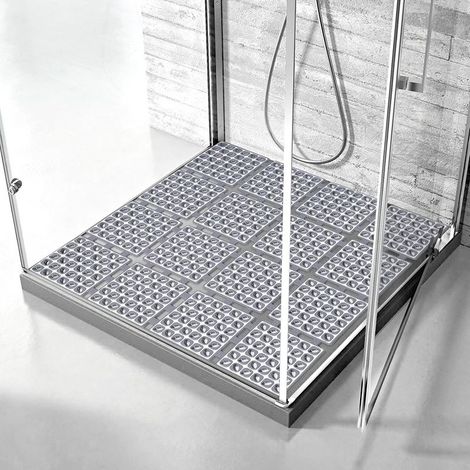 Tapis de douche antidérapant 60 x 60 cm, à ventouses, pour douche ou baignoire, pliable et découpable, gris foncé (1/4)