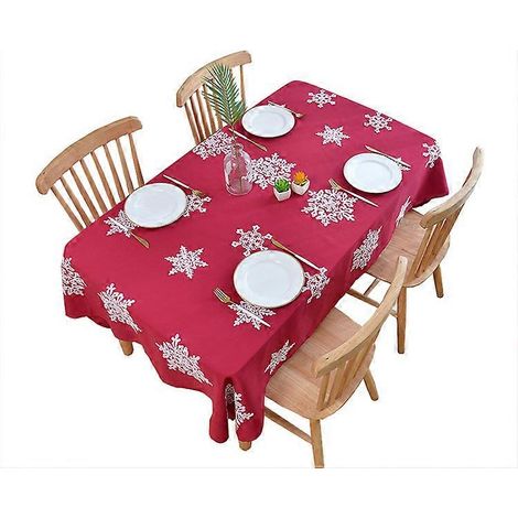 Nappe décorative de Noël infroissable en lin et coton brodé, idéale pour les fêtes de fin d'année. (1/5)