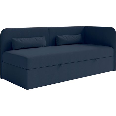 Selsey Calmmo – Jugendbett 90x200 mit Bettkasten, Chenille-Bezug, Kopfteil rechts, Dunkelblau (1/5)