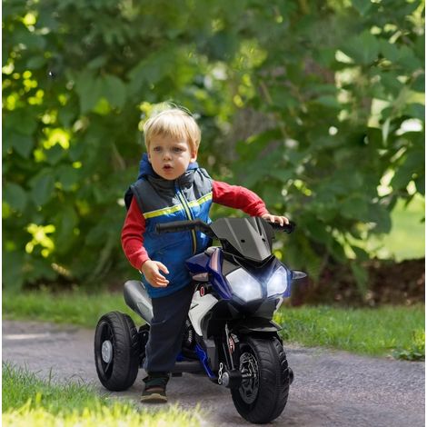 Moto électrique enfant avec lumières et sons, 3 km/h, rechargeable, bleu/blanc HAVRYA (1/5)