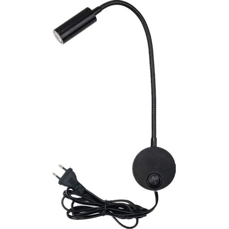 3W Plug Wired Flexible Gooseneck Wall Applique Lampe de lecture Art Works Afficher Accent Light Wall Mount Spot Lamp Fixture avec interrupteur Marche/Arrêt (Noir-blanc chaud) (1/5)