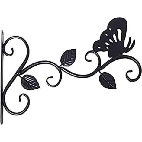 Set mit 1 schwarzen Hängepflanzenhaken, 30 cm langer Metall-Wandhaken, rostfrei und robust, schmetterlingsförmiger Pflanzenaufhänger (1/5)