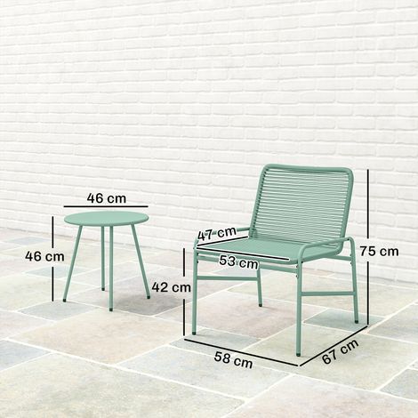 Ensemble bistro en rotin (3 pièces) : 2 chaises, 1 table de jardin ronde et vert. (1/5)