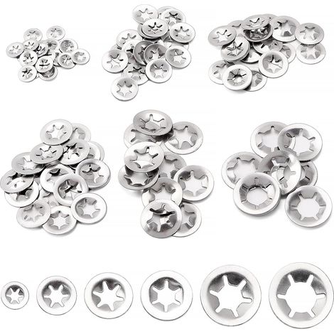 100 Pièces Rondelles de Verrouillage Rapide, Rondelles À Verrouillage Rapide Vitesse Clips Fixations, 6 Tailles M3 M4 M5 M6 M8 M10, Argent (1/5)