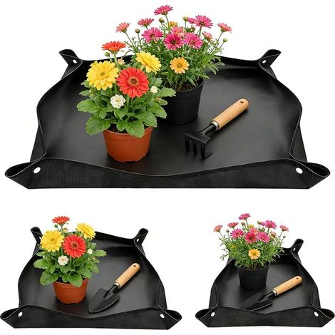 Tapis de Rempotage de Plantes 50x50cm/66x66cm/75x100cm Tapis de Jardinage Imperméable Tapis de Plantation de Jardinage Tapis de Transplantation Pliable pour Rempotage Semis Changement de Sol (1/4)