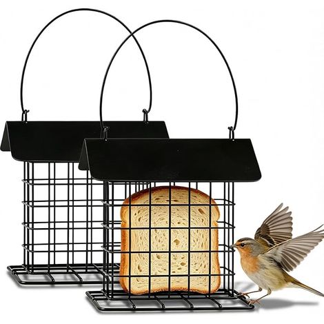 Lot de 2 supports pour nid d'oiseaux, 13,5 x 11 x 16,5 cm, mangeoire en métal à suspendre, mangeoire pour oiseaux sauvages, jardin, balcon (1/4)
