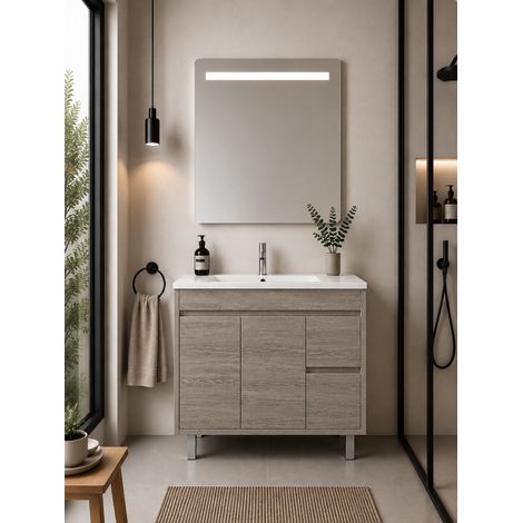 Meuble de salle de bain avec vasque ORIGENBATH ISQUIA sans miroir 90x40 cm chêne smoky (1/3)