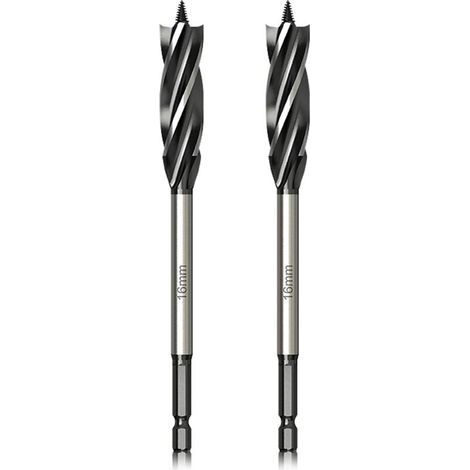 Professionnel Foret à Bois 16mm x 165mm x 2Pcs Mèche à Tarière avce Auto-alimenté Pointe Pilote, 1/4 Pouce Tige Hexagonale Foret pour le Travail du Bois