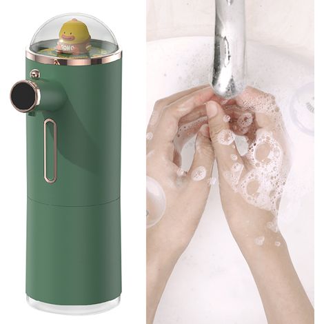 Distributeur de savon mousse automatique, mignon, intelligent, à capteur infrarouge, étanche, rechargeable, sans contact, vert (1/5)