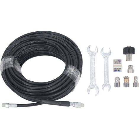 50-foot drain jetting kit for 5800PSI M22 pressure washer with 1/4 NPT connection, quick-connect rotating drain hose nozzle set (1/5)
