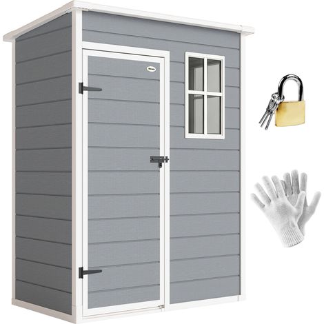 Caseta de jardín gris de 152x91 cm – Suelo – Puerta con cerradura – Ventana de ventilación – Terraza
