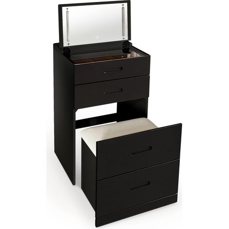 Coiffeuse compacte – Miroir LED – Tiroirs + Pouf intégré – Noir – L48 x P50 x H80 cm – Table de Maquillage Gain de Place (1/5)
