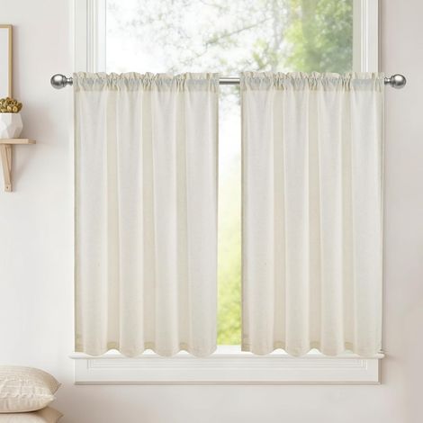 Rideaux Modern Leinen Natural 60Lx90H(cm) 2 Pièces Courts Semi-Transparents pour Bistrot de Salle de Bain de Placard de Balconde Fenêtre Style Maison de Campagne (1/5)