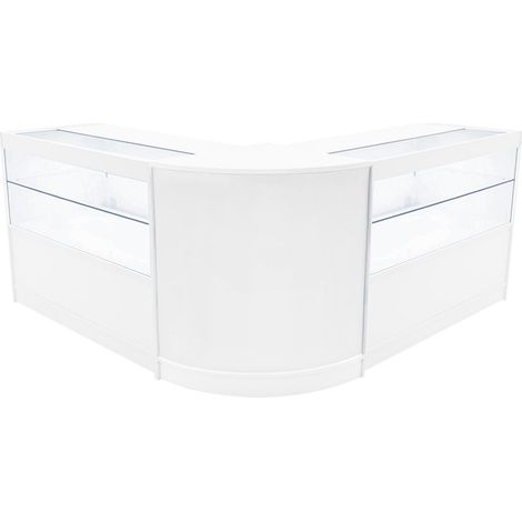 Set Mostradores Comerciales "SELENE" Blanco 2x C1200+1xCM60 MDF y vidrio templado Estantes y puertas corredizas con cerradura Fácil Montaje Mostrador Recepción Expositor Comercial Mesa