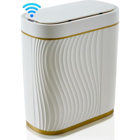 Poubelle Automatique à Capteur 8L, Design Étroit, Blanc et Or (1/5)