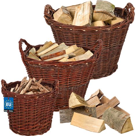 KOTARBAU® Panier en Osier - Ø 30 cm + Ø 40 cm + Ø 50 cm - Brun - Panier Rond - pour Bois - Jouets - Fruits & Légumes - Décoration Intérieure Extérieure - Osier Naturel (1/5)