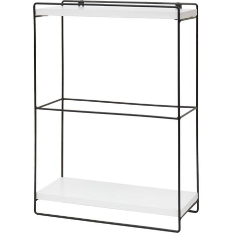 Scaffale mensola portaoggetti pensile 2 ripiani HHG-620 ferro verniciato legno bianco (1/5)