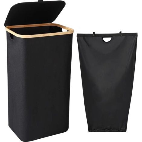 (Noir) Panier a Linge, 100L Corbeille a Linge avec Couvercle e Poignées - Bac a Linge Sale avec Sac Linge Sale Amovible - Laundry Basket Pliable de Grande Capacité, 40,5x33,5x75CM (1/4)