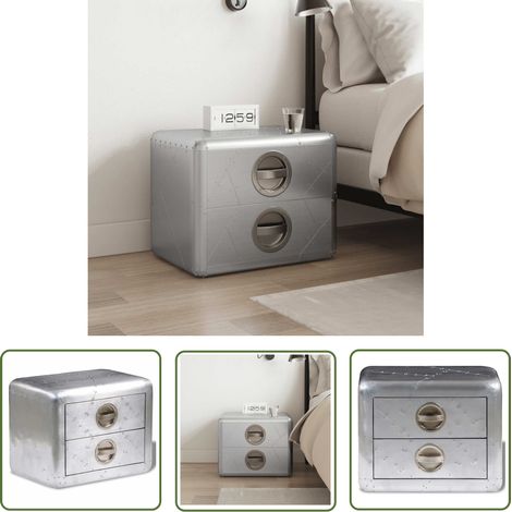 The Living Store Table de coin avec 2 tiroirs vintage style d'aviation - Table D'appoint - Table Basse - Meuble Déco - Table Vintage - Table Industrielle (1/5)