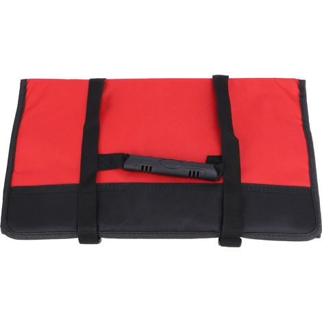 Sacoche enroulable à outils, plusieurs poches, grande capacité, en tissu Oxford résistant, rouge, idéale pour les électriciens. (1/5)