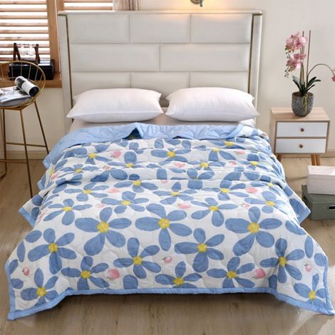 Couette Légère Coton - 150 x 200 cm - Bleu Clair - Pour Été et Toutes Saisons - 1 Pièce (1/5)