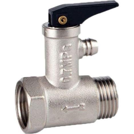 Valve de sécurité en laiton nickelé 0,7 MPa – Filetage extérieur 1/2' – Dispositif anti-retour pour chauffe-eau – Protection contre surpression (1/5)