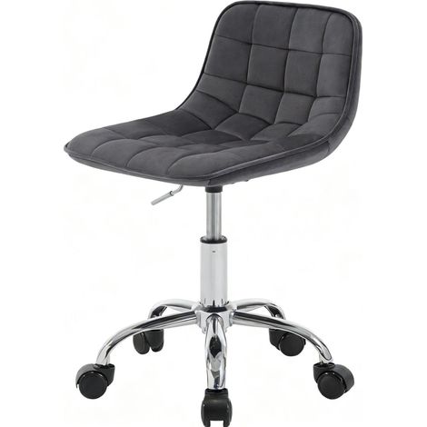 Silla de oficina giratoria ajustable en terciopelo gris oscuro con ruedas (1/5)