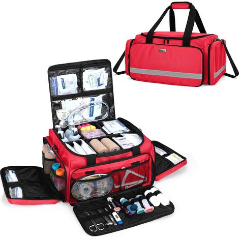 Sac de Premier Secours Vide Rouge, Sac Secours Médical d'urgence Grande Capacité avec Planche Division Intérieur et Fond Antidérapant,Convient à Infirmière, Domicile, EMT, EMS (1/5)