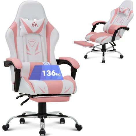 COLAMY Chaises de bureau - Chaise gaming ergonomique, avec repose-pieds, capacité de charge maximale 136kg-rose