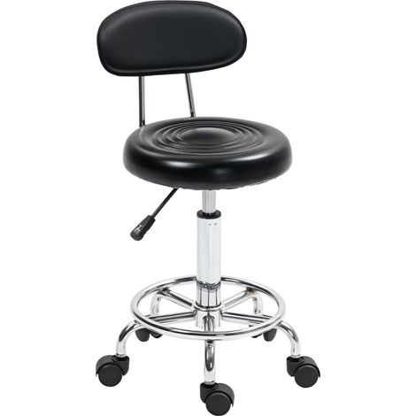 Tabouret de bureau réglable en hauteur avec dossier et roulettes en simili cuir noir 32x40x70-86 cm (1/5)