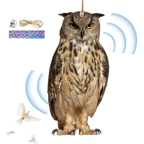 Pendente De La Chouette Épouvantail, Dissuasion des Pigeons, Leue De Hibou pou Effaye Les Oiseaux,dissuasifs De Dissuasion d'oiseaux Natuels pou Le Jadin Extéieu, La Cou, Les Femes pou (1/4)