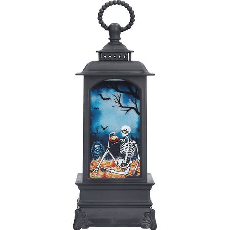 Lanterne d'Halloween LED sans flamme exquise, magnifique et ancienne, en forme de crâne, fonctionnant à piles. (1/5)