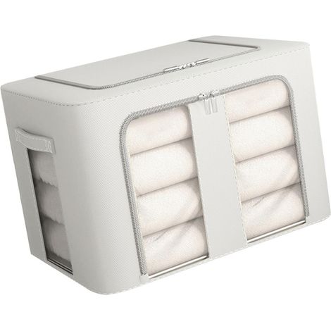 Boîte de rangement pliable et empilable en tissu Oxford, organisateur de placard, bac de rangement pour vêtements avec fenêtre transparente et poignée de transport, gris. (1/5)