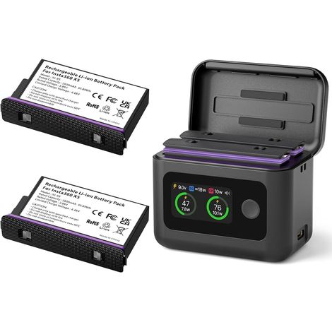 Lot de 2 Piles 360 x 5 avec hub de Charge Rapide de 27 W Dual Fast Charging Case w/LCD Display Intelligent Two Way Charger Hub for X5, Shows Battery SOC (1/5)
