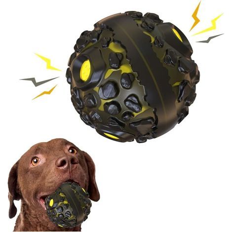 Jouet pour chien, balle indestructible à mâcher en caoutchouc naturel pour le nettoyage des dents, balle interactive couineuse de 12 cm pour chiens moyens et grands (1/4)