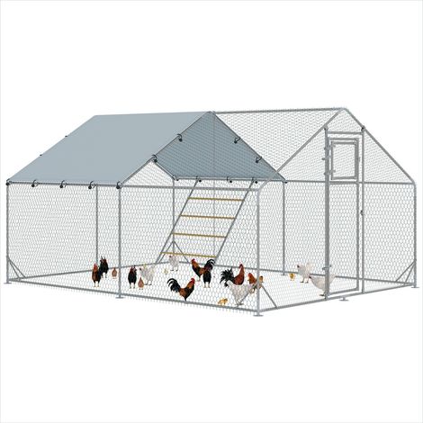 Poulailler 12 m² enclos à poules avec perchoir et mangeoire acier (1/5)