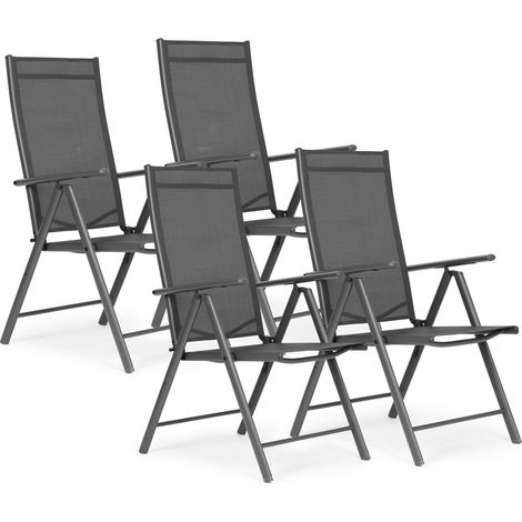 Set di 4 sedie da giardino pieghevoli, acciaio, schienale regolabile, grigio, MultiGarden