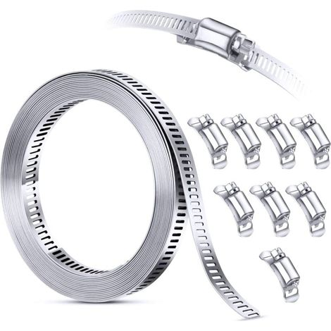 Kit assortimento di fascette stringitubo in acciaio inossidabile 304, 3M tagliate a misura + 8 elementi di fissaggio più resistenti, grande fascia regolabile per vite senza fine, fascette stringitubo 