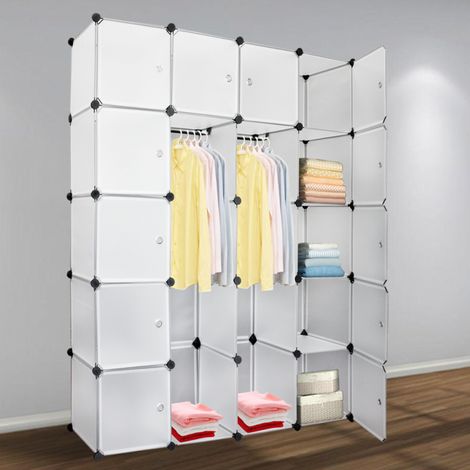 SWANEW Armadio da Camera con 20 Cubi, Scaffali Fai-da-te per Abiti e Libri - Bianco (1/5)