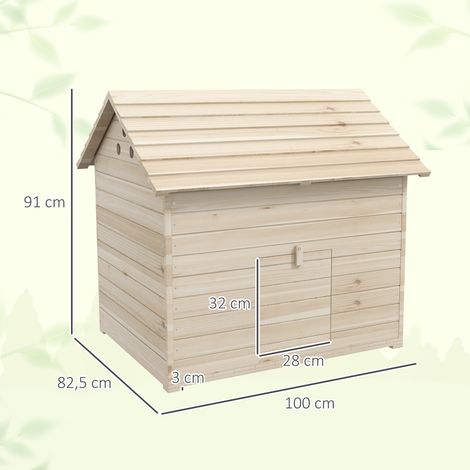 Maison à canards sapin 100x82,5x91cm toit basculant sol surélevé rampe avant, cabane ventilée étanche pour canards oies volailles extérieur (1/5)
