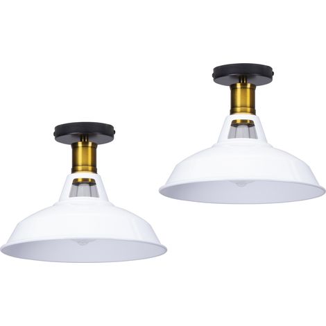 (2X) Retro Vintage Ceiling Light Iron Metal Ceiling Lamp Industrial Style Ceiling Light E27 (White) For Indoor Lighting Cafe Bedroom Restaurant