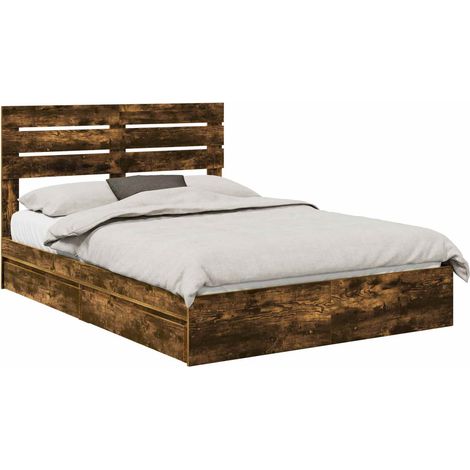 Storage Bed with Drawer Smoked Oak 160 x 200 cm Engineered Wood vidaXL