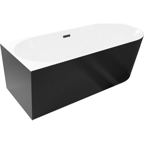 Mexen Silo vasca da bagno freestanding angolare sinistra rigata 170 x 80 cm, bianca/nera, tracimazione nera - 52891708075L-70 (1/5)